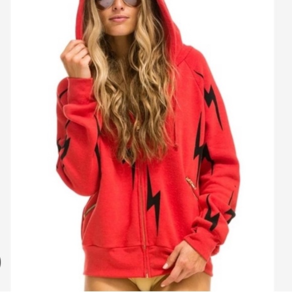 Aviator nation bolt print zip red hoodie - Picture 5 of 5